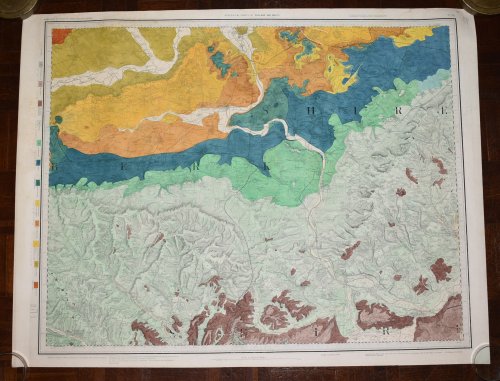 Large Hand Coloured Geological Ordnance Survey MAP SHEET 13 OXFORD, OXFORDSHIRE Geological Survey of England & Wales Scale 1 inch to 1 mile.