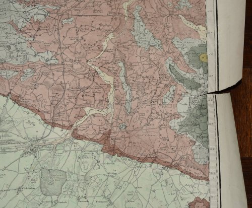 Large Hand Coloured Geological Ordnance Survey MAP SHEET 12 Basingstoke Hampshire Geological Survey of England & Wales Scale 1 inch to 1 mile.