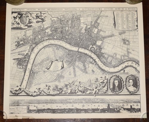 Londini Angliae Regni Metropolis Delineatio Novissima & Accuratissima Autore Jacobo de la Feuille Vintage 1960's reproduction map