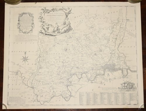 Map of London and Middlesex 1749 Engraved by Nathan Hill. Vintage 1960's reproduction map