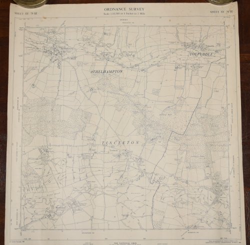 Ordnance Survey MAP Sheet SY 79 SE DORSET Scale 1:10560 inches to 1 mile. Shows areas of PUDDLETOWN, TINCLETON, TOLPUDDLE, Athelhampton.