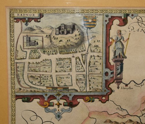 AN ORIGINAL ENGRAVED MAP OF THE COUNTY OF RADNOR and the Shyretownes Sittuatione. The Countie of RADNOR described and the shyretownes sittuatione Anno 1608. Described by Christopher Saxon, Augmented and published by John Speede Servant to his Majesty.