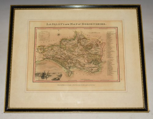 Langley’s New Map of Dorsetshire. Original Antique Engraved Hand Coloured Map of Dorsetshire. With Illustrated Vignette of Esplanade, Weymouth, Explanation and List of Hundreds.