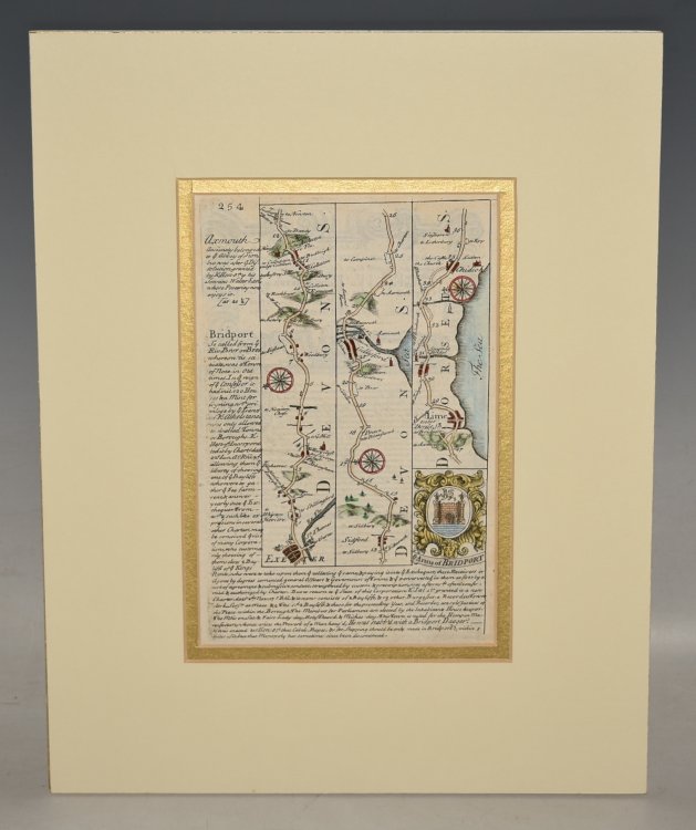 Original engraved map: strip road map of DEVON: EXETER - LYME REGIS. From: BRITANNIA DEPICTA.