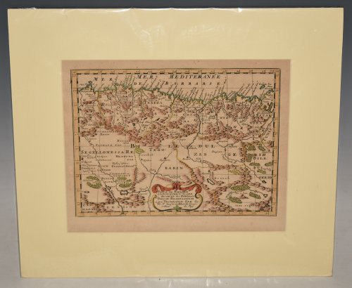 "Partie de la Barbarie ou est le Royaume d'Alger divise en les Provinces. Parie du Biledulgerid." (Map of Northern Africa). Attractive and detailed coastal map of North Africa with Algeria. Antique Engraved Hand-Coloured Map.