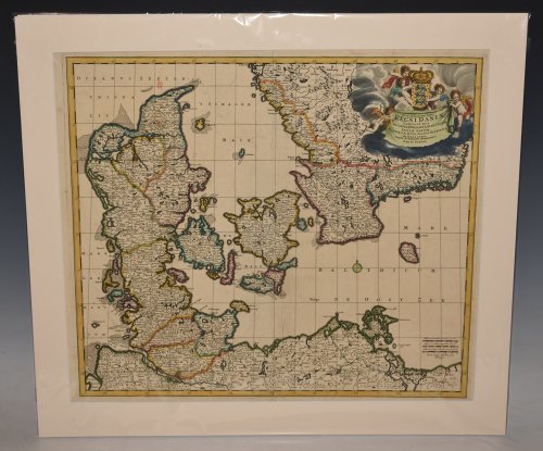LARGE Antique Map of Denmark. Nova et accurata tatius regnidania Tabula.in qua Ducatus Holsatia Slesuicum A new and accurate map of the kingdom of Holsatia in which the Duchy of Silesia, THE KINGDOM OF DENMARK IN WHICH ARE THE DUTY OF HOLSATIA AND SCHLESWICK, THE DANISH ISLAND, THE PROVINCE OF JUTIA