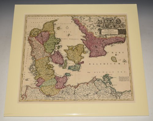 LARGE Historical map of DENMARK. Regni Daniae in quo sund Ducatus Holsatia et Slesvicum Insulae, Danicae, Provinciae, Iustia, Scania Blekingia Nova Tabula. Kingdom of Denmark in which are the Duchy of Holsatia and Schleswig Islands, Denmark, Provinces, Justia, Scania Blekingia New Table
