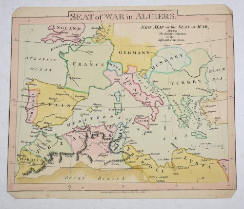 ANTIQUE MAP of Map Seat of War In Algiers. Showing the relative SITUATION OF THE adjacent PORTS etc