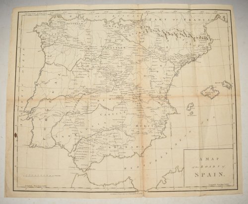 Engraved Original Antique Map of the Roads of Spain