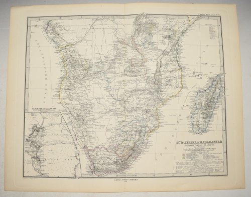 Antique Map of Sub-Afrika & Madagaskar. MAP SOUTH AFRICA MADAGASCAR CAPE TOWN TRANSVAAL REPUBLIC MOZAMBIQUE ANGOLA GERMAN TEXT. Hand Atlas Uber Alle Theile Der Erde Und Uber Das Weltgebaude. Herausgegeben Von Adolf Stieler. Gotha Justus Perthes.