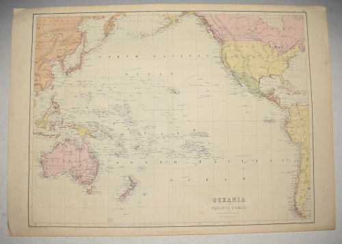Antique Map of Oceania & Pacific Ocean. Australasia Polynesia Australia. ENGLISH TEXT.