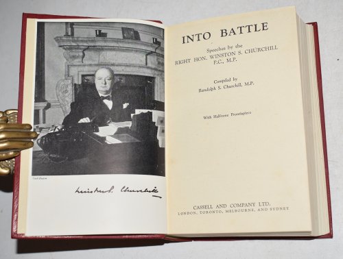 War Speeches. Finely bound Leather Set Complete in Seven Volumes bound in Three: Into Battle; The Unrelenting Struggle; The End of the Beginning; Onwards to Victory; The Dawn of Liberation; Victory; Secret Session Speeches.