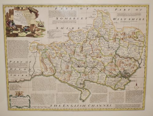 Original Engraved Antique Map of Dorsetshire. DORSET An Accurate Map of Dorsetshire, Divided into its Hundreds. Drawn from the best Authorities, assisted by the most approved Maps and Charts with various Improvements illustrated with Historical Extracts relative to its Natural Produce, Manufactures,