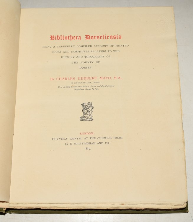 Bibliotheca Dorsetiensis. LARGE PAPER COPY Being a carefully compiled account of printed books and pamphlets relating to the History and Topography of the County of Dorset.