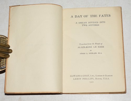 A Day of The Fates A Dream Divided Into Two Sittings. Translated by Adam L. Gowans. Gowan’s International Library No. 47.