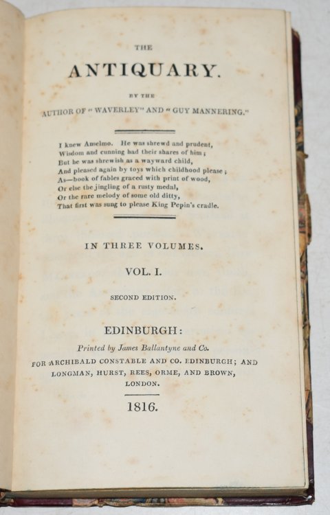 The Antiquary By The Author of “Waverley,” and “Guy Mannering.” In Three Volumes. Second Edition.
