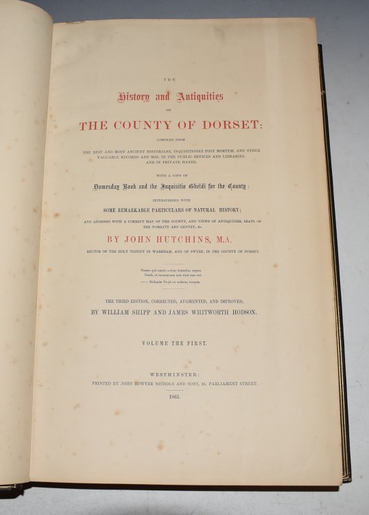 History and Antiquities of the County of Dorset (Dorsetshire). SPECIAL OVERSIZED COPY With a copy of Domesday Book, and the "Inquisitio Gheldi" for the County:Interspersed with some remarkable Particulars of Natural History. And adorned with a Correct map of the County and Views of Antiqui