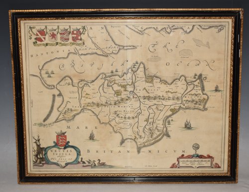 Vectis Insula. Anglice The Isle of Wight. Original Antique Engraved Hand Coloured Map of Wight Island.