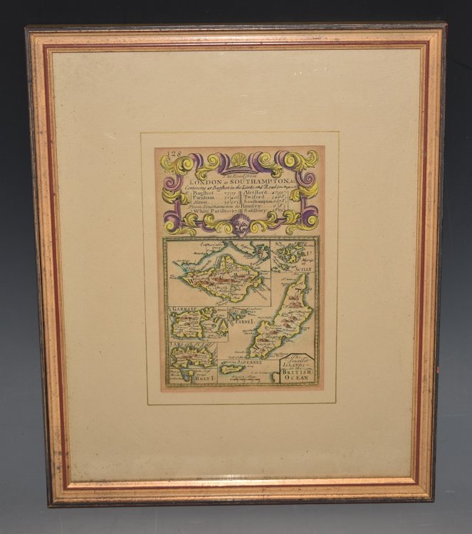 Miniature Antique county map: THE SMALLER ISLANDS IN THE BRITISH OCEAN: Isle of Wight. Guernsey. Jersey. Isle of Scilly. Arne Island. Isle of Man. Alderney. Holy Island. From: BRITANNIA DEPICTA. or “Ogilby Improv'd”.