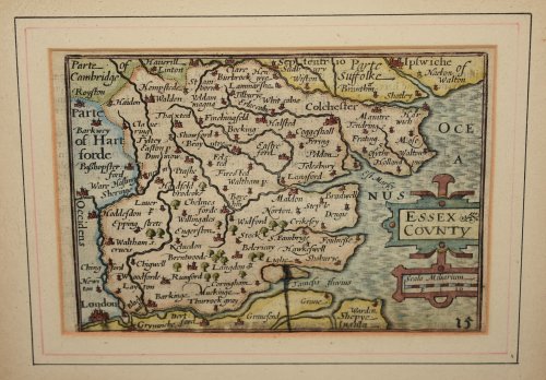 “Miniature” Essex County Middlesex MAP Original Antique Engraved Hand Coloured Miniature Map of Essex.