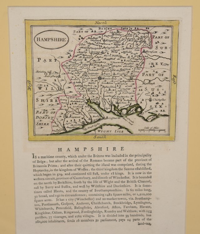 ORIGINAL ENGRAVED ANTIQUE MAP OF HAMPSHIRE.