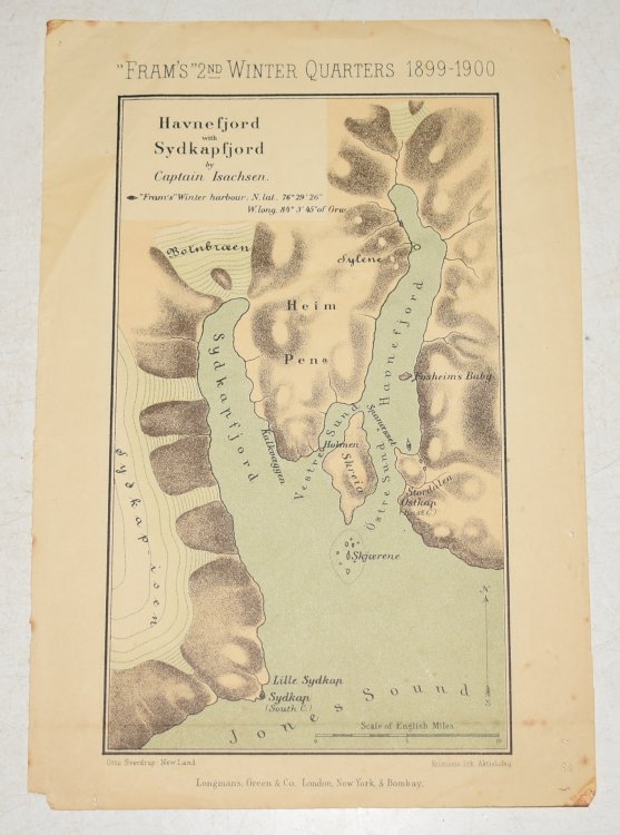 ORIGINAL Map of Havnefjord with Sydkapfjord. “FRAM” 2nd Winter Quarters 1899-1910