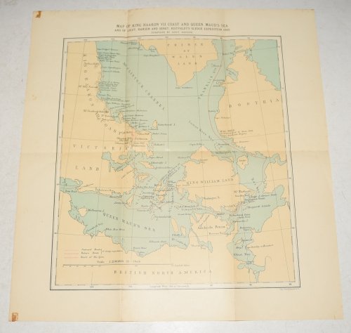 ORIGINAL Map of King Haakon VII Coast & Queen Mauds Sea & of Lieut. Hansen & Sergt. Ristveldts Sledge Expedition 1905