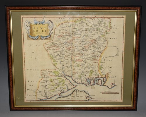 Map of Hampshire. (And Part of Isle of Wight) Original Antique Engraved Hand-Coloured Map of Hampshire. With Scale in Miles.