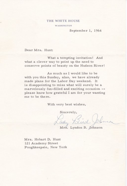 TYPED LETTER SIGNED AS FIRST LADY OF THE UNITED STATES BY LADY BIRD JOHNSON.