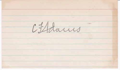 CARD SIGNED BY AMERICAN POLITICIAN CHARLES FRANCIS ADAMS, III, U.S. SECRETARY OF THE NAVY UNDER HERBERT HOOVER.