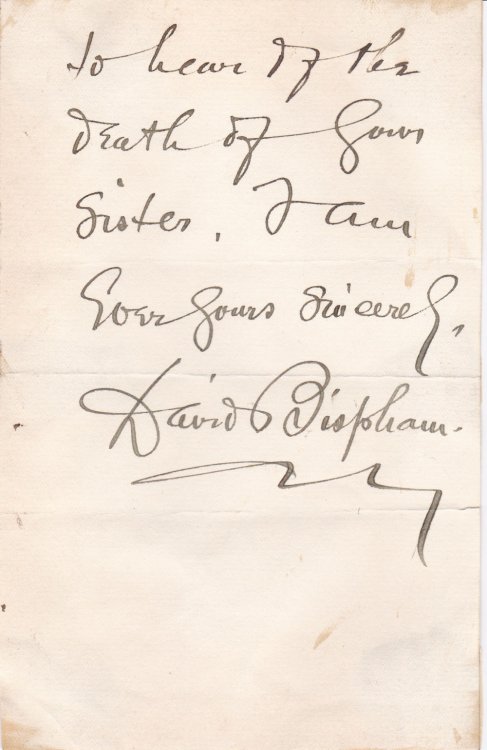 CLOSE OF AN AUTOGRAPH LETTER SIGNED BY AMERICAN OPERATIC BARITONE DAVID BISPHAM.