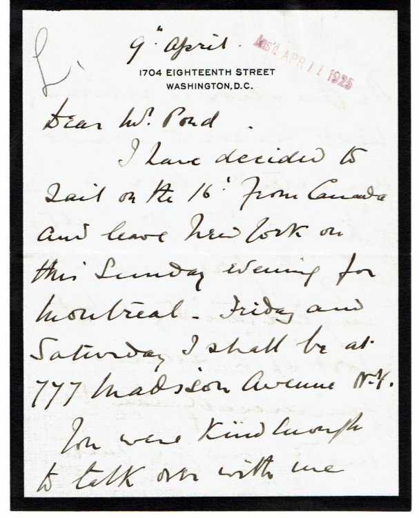 AUTOGRAPH LETTER SIGNED BY BRITISH WORLD WAR I ARMY OFFICER SIR REGINALD HOSKINS ABOUT A POSSIBLE AMERICAN LECTURE TOUR.