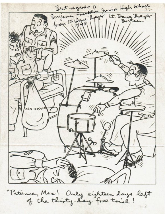 PRINTED WORLD WAR II CARTOON INSCRIBED & SIGNED BY AMERICAN CARTOONIST DAVE BREGER.