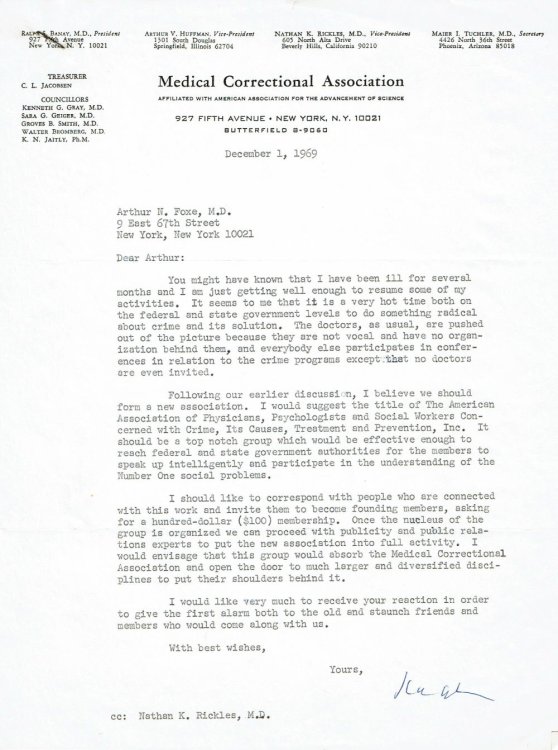 Image for FOUR TYPED LETTERS SIGNED BY HUNGARIAN-BORN AMERICAN PSYCHIATRIST AND CRIMINOLOGIST RALPH S. BANAY CONCERNING HIS PROPOSAL FOR A NEW ORGANIZATION TO FURTHER THE PARTICIPATION OF MEDICAL PERSONNEL IN THE NATIONAL DEBATE ON CRIME. FOUR TYPED LETTERS SIGNED BY HUNGARIAN-BORN AMERICAN PSYCHIATRIST AND CRIMINOLOGIST RALPH S. BANAY CONCERNING HIS PROPOSAL FOR A NEW ORGANIZATION TO FURTHER THE PARTICIPATION OF MEDICAL PERSONNEL IN THE NATIONAL DEBATE ON CRIME.