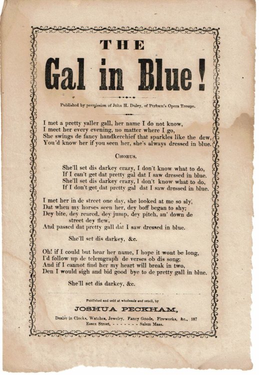 THE GAL IN BLUE! [Broadside song sheet].