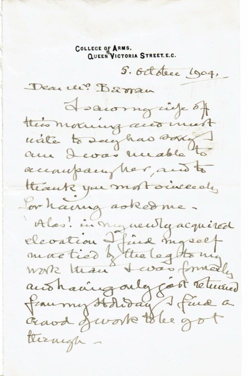 AUTOGRAPH LETTER SIGNED BY AMATEUR COMPOSER AND NEWLY APPOINTED GARTER PRINCIPAL KING OF ARMS OF THE COLLEGE OF ARMS ALFRED SCOTT-GATTY.