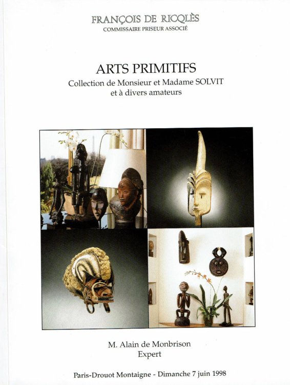 ARTS PRIMITIFS: Collection de Monsieur et Madame Solvit et a divers amateurs. Vente aux Encheres Publiques. Le Dimanche 7 juin 1998.
