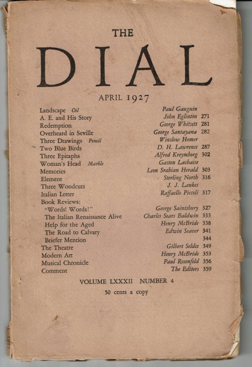 THE DIAL. April 1927. Volume LXXXII Number 4. (Cover title).