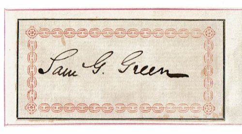 AUTOGRAPH of 19th Century Baptist Minister and Bibliophile SAMUEL GOSNELL GREEN.