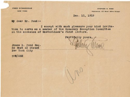 TYPED LETTER SIGNED by the progressive rabbi STEPHEN SAMUEL WISE, an early supporter of Zionism who started the 