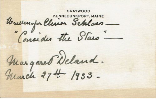 AUTOGRAPH SENTIMENT SIGNED by the AMERICAN NOVELIST & POET MARGARET DELAND, together with a Typed Letter Signed by her long-time friend & secretary Alice Rollins.