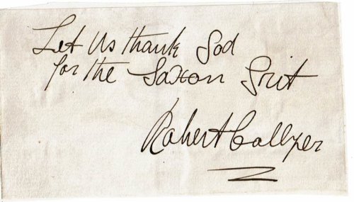 SLIP OF PAPER INSCRIBED WITH A QUOTATION AND SIGNED BY UNITARIAN PASTOR ROBERT COLLYER WHO SUPPORTED THE ABOLITION OF SLAVERY AND WOMEN'S SUFFRAGE.