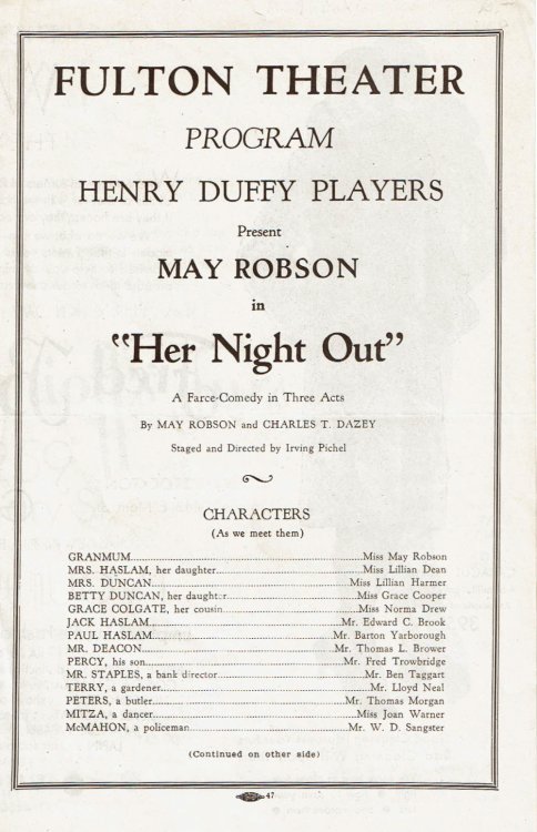 HENRY DUFFY PLAYERS PRESENT MAY ROBSON IN 