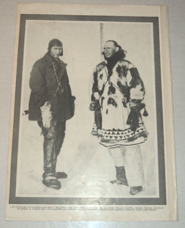 A vintage magazine photographic illustration of the AMERICAN AVIATOR CARL BEN EIELSON, in whose honor Alaska's Eielson Air Force Base is named, pictured with the Polar Explorer George Hubert Wilkins.