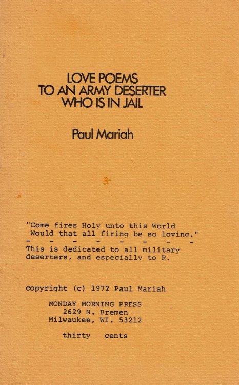 LOVE POEMS TO AN ARMY DESERTER WHO IS IN JAIL.