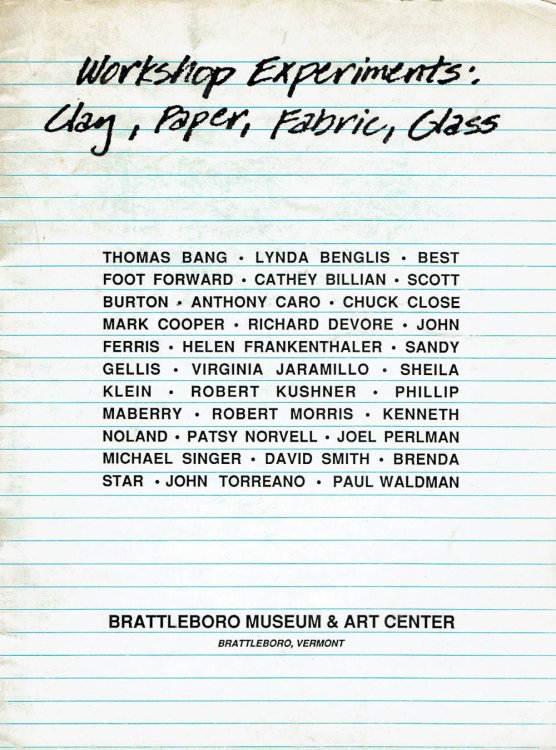 WORKSHOP EXPERIMENTS: CLAY, PAPER, FABRIC, GLASS. (Catalog). (Cover title).