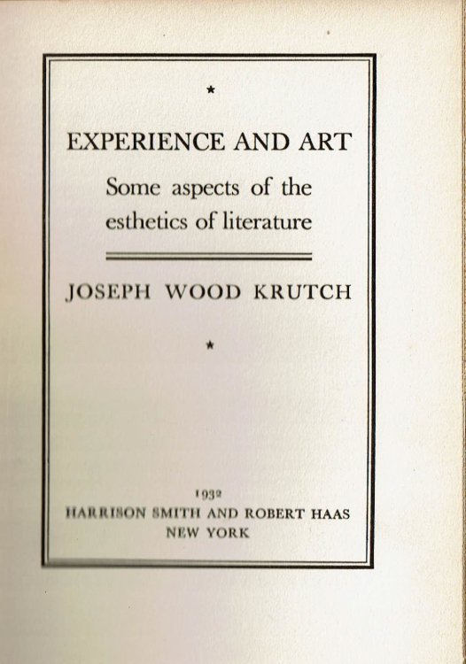 EXPERIENCE AND ART: Some aspects of the esthetics of literature.