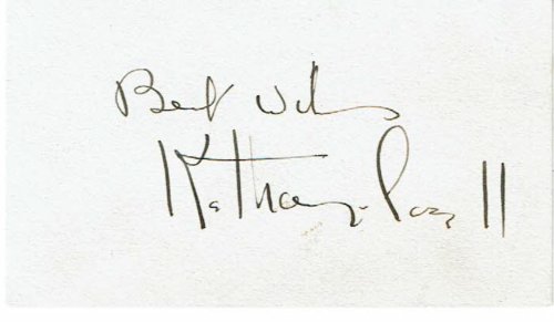 AUTOGRAPH: A CARD SIGNED by the American Stage Actress KATHARINE CORNELL, who is often referred to as 