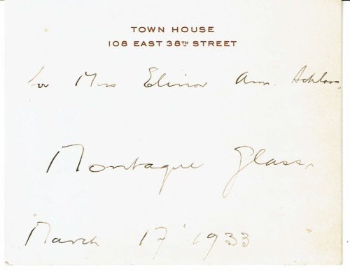 AUTOGRAPH: An INSCRIPTION SIGNED by the British-American Jewish lawyer & author MONTAGUE GLASS.