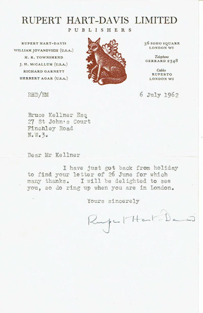 TYPED NOTE SIGNED by the English publisher & editor SIR RUPERT HART-DAVIS on his publishing house's stationery.